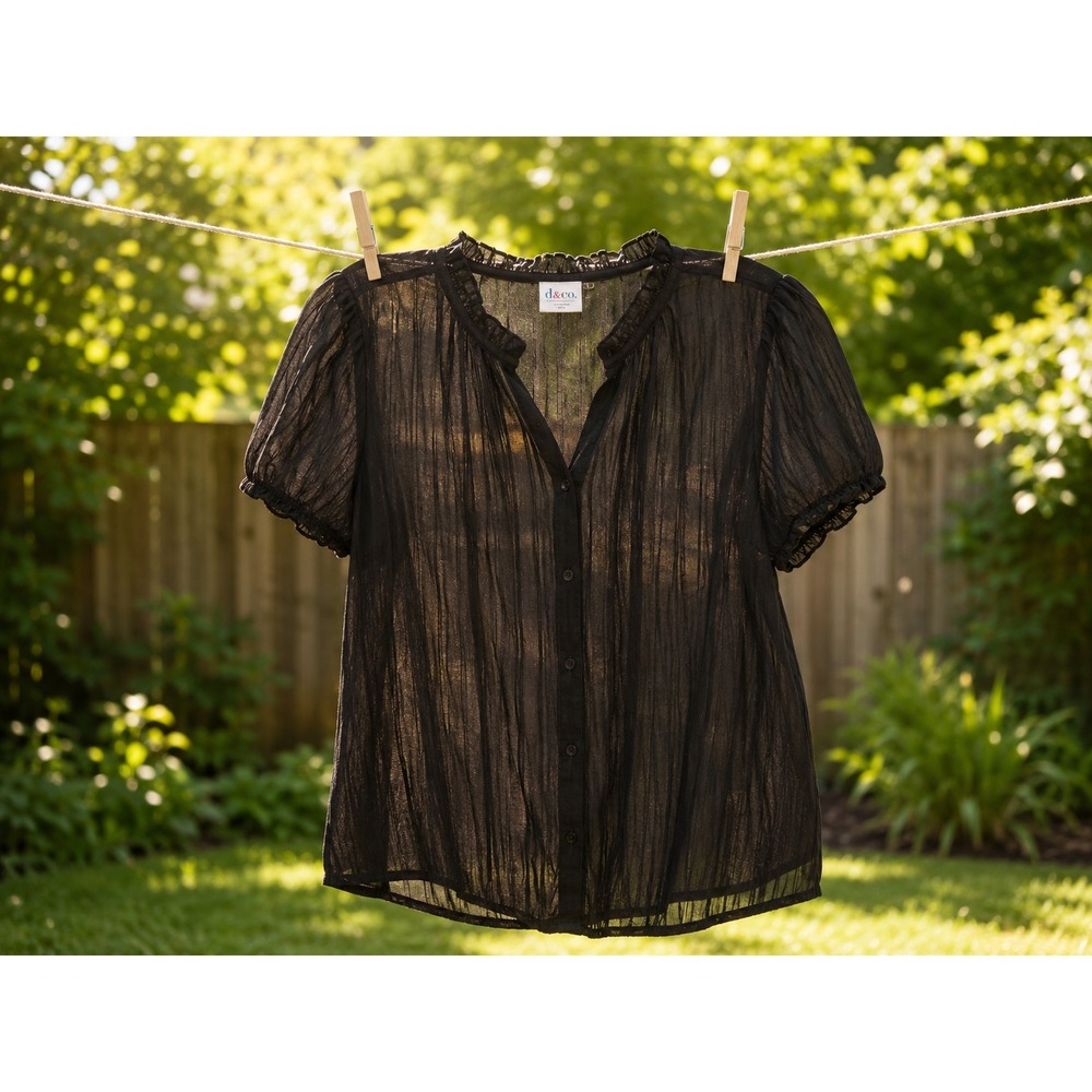 Faded Glory Sheer Black Peasant Blouse Women's XL 16/18 Boho Cottagecore